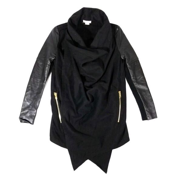HELMUT LANG‎ 100% Sheepskin Leather Wool Draped Biker Jacket Luxury Small Black - Picture 1 of 12